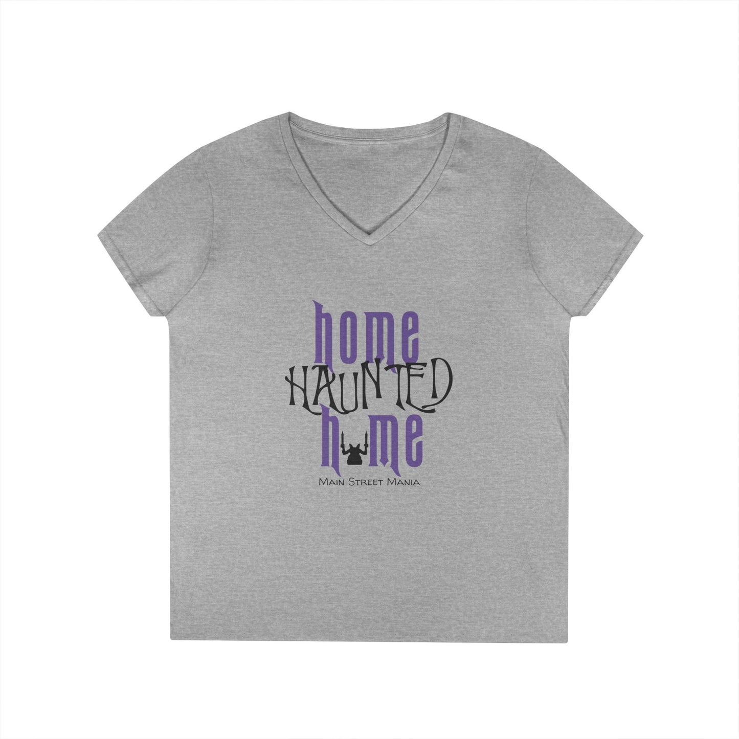 Home Haunted Home Ladies' V-Neck T-Shirt, Haunted Mansion Tee, Gift for Disney Fans, Women's Casual Top, Perfect for Theme Park Days