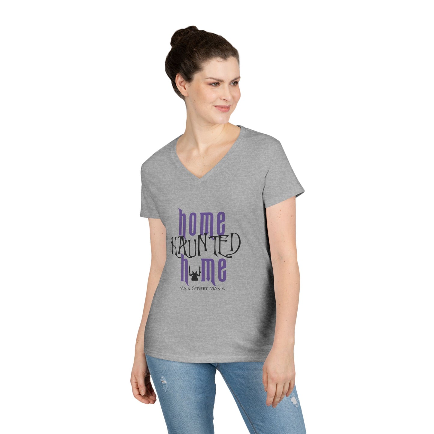 Home Haunted Home Ladies' V-Neck T-Shirt, Haunted Mansion Tee, Gift for Disney Fans, Women's Casual Top, Perfect for Theme Park Days