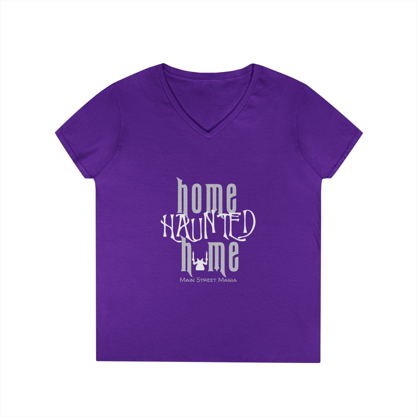 Home Haunted Home Ladies' V-Neck T-Shirt, Haunted Mansion Tee, Gift for Disney Fans, Women's Casual Top, Perfect for Theme Park Days