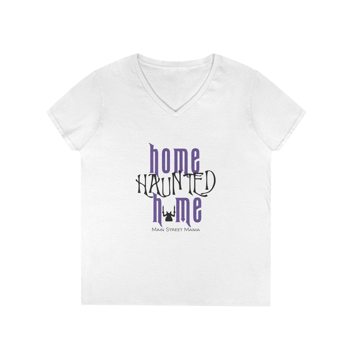 Home Haunted Home Ladies' V-Neck T-Shirt, Haunted Mansion Tee, Gift for Disney Fans, Women's Casual Top, Perfect for Theme Park Days