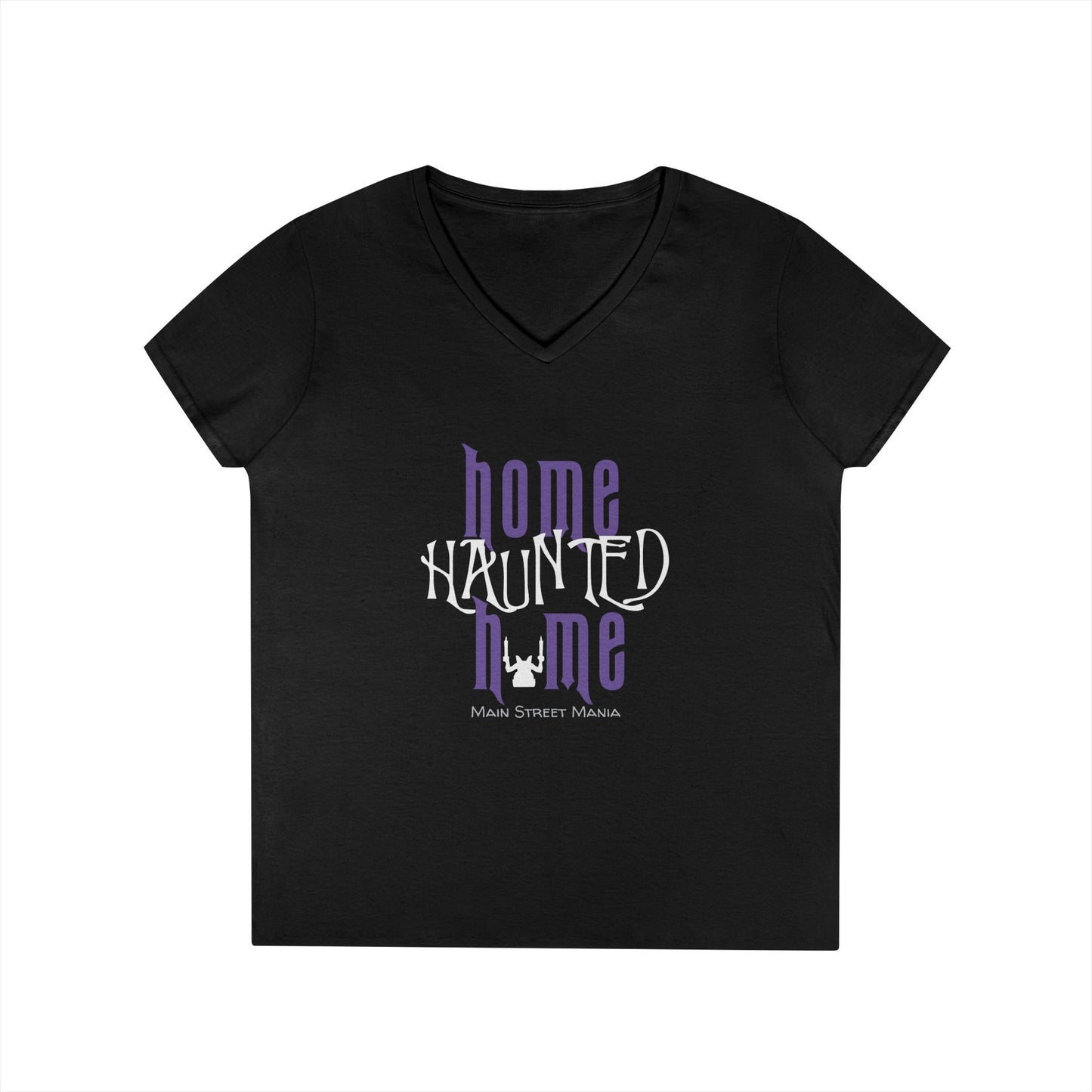 Home Haunted Home Ladies' V-Neck T-Shirt, Haunted Mansion Tee, Gift for Disney Fans, Women's Casual Top, Perfect for Theme Park Days