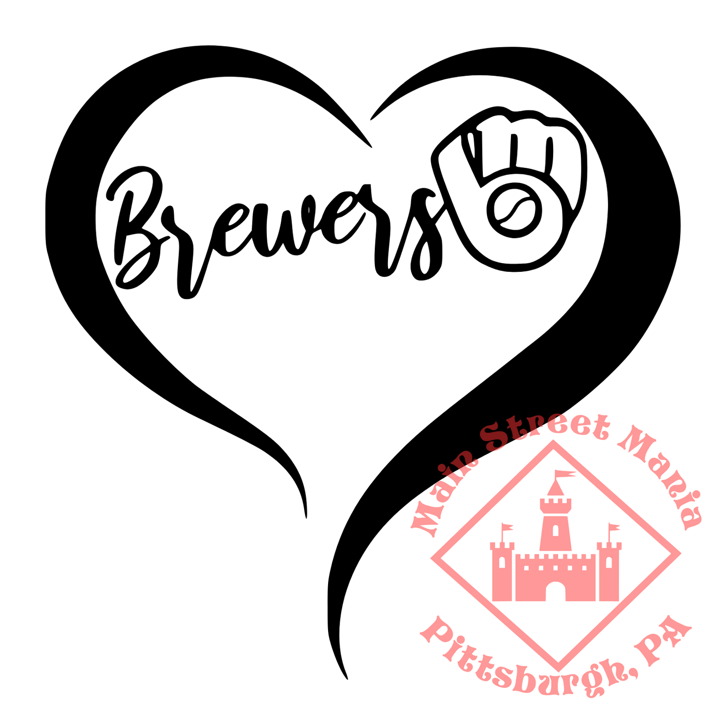 Milwaukee Brewers Heart Sticker Decal