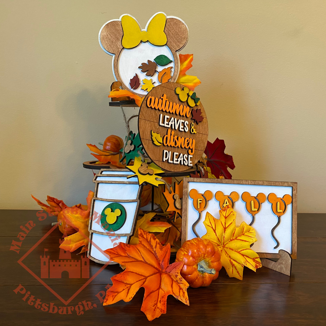 Autumn Leaves & Disney Please Tiered Tray Shelf Sitter Set