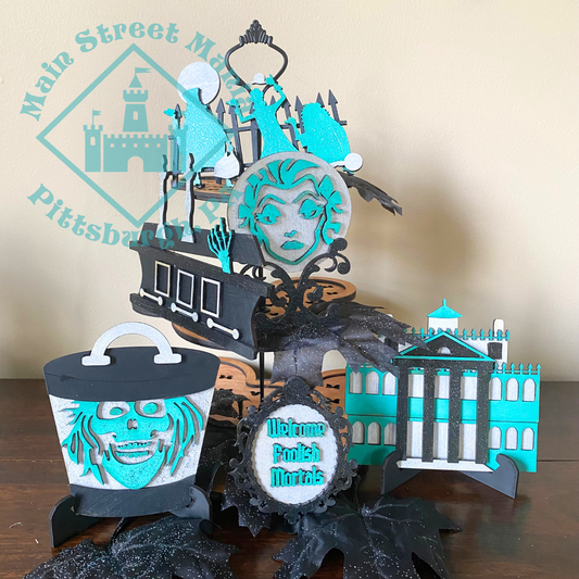 Welcome Foolish Mortals Haunted Mansion Tiered Tray Shelf Sitter Set