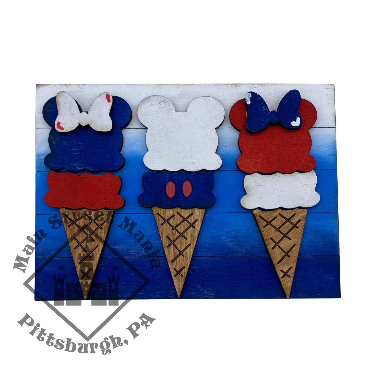 Mickey & Minnie Ice Cream 4th of July Tiered Tray Shelf Sitter